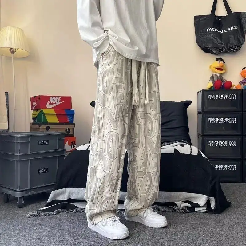 Japanese Style Retro Corduroy Pants Men Black Full Print Drop Leg - Image 4