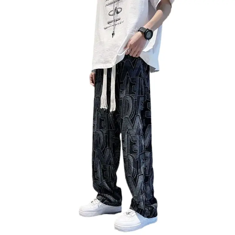 Japanese Style Retro Corduroy Pants Men Black Full Print Drop Leg - Image 6