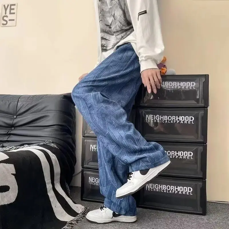 Japanese Style Retro Corduroy Pants Men Black Full Print Drop Leg — feature 5