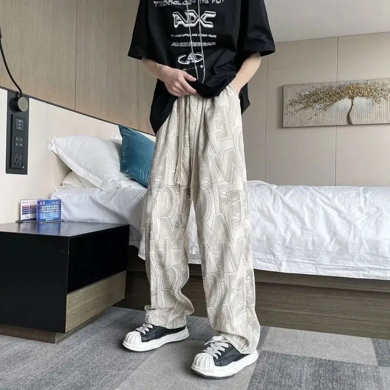 Japanese Style Retro Corduroy Pants Men Black Full Print Drop Leg — feature 9