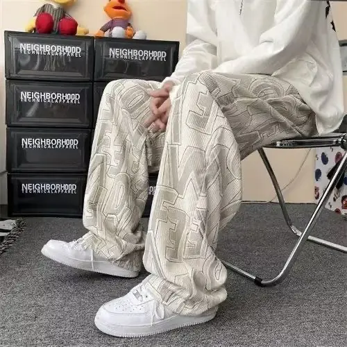 Japanese Style Retro Corduroy Pants Men Black Full Print Drop Leg - Image 2