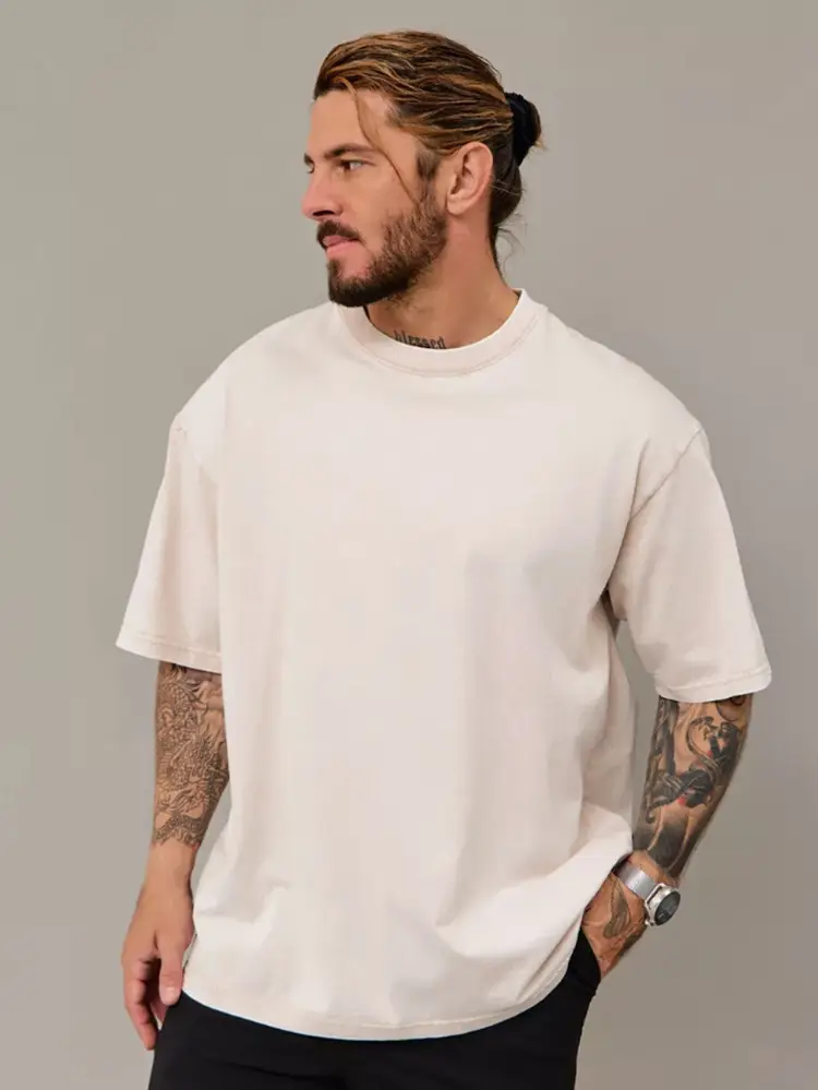 Men's Grey Distressed Round Neck T-Shirt