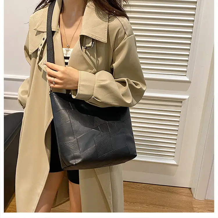 Women's Black Contrast Crossbody Tote Bag Large Capacity 2024 - Image 10