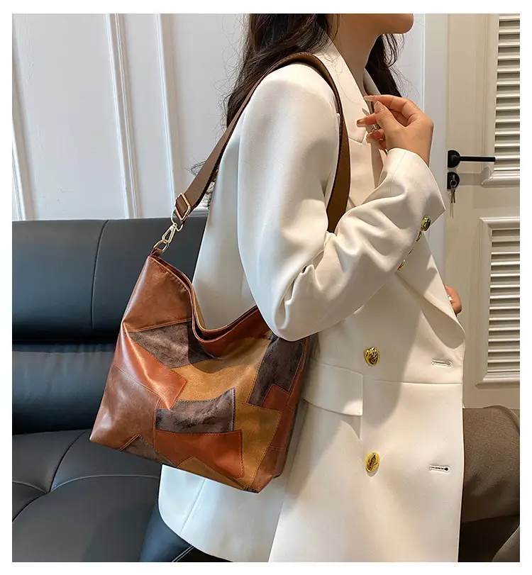 Women's Black Contrast Crossbody Tote Bag Large Capacity 2024 — feature 2