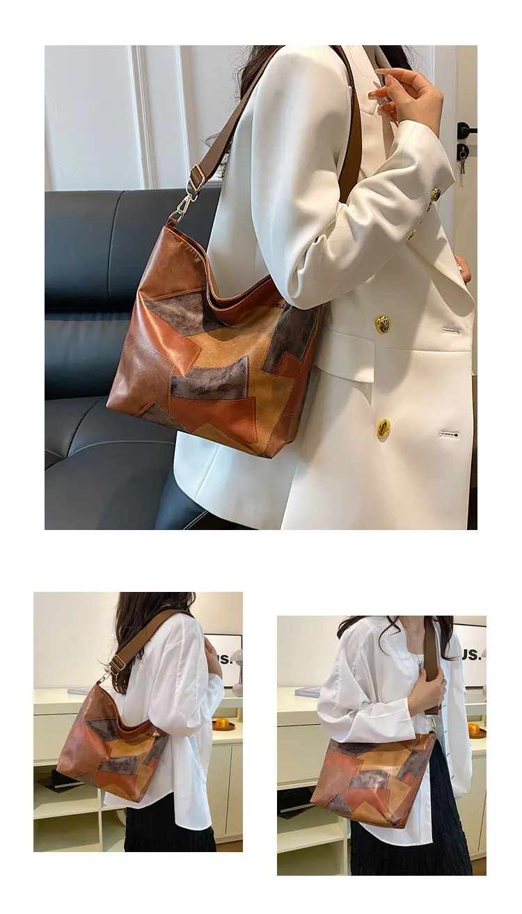 Women's Black Contrast Crossbody Tote Bag Large Capacity 2024 — feature 25