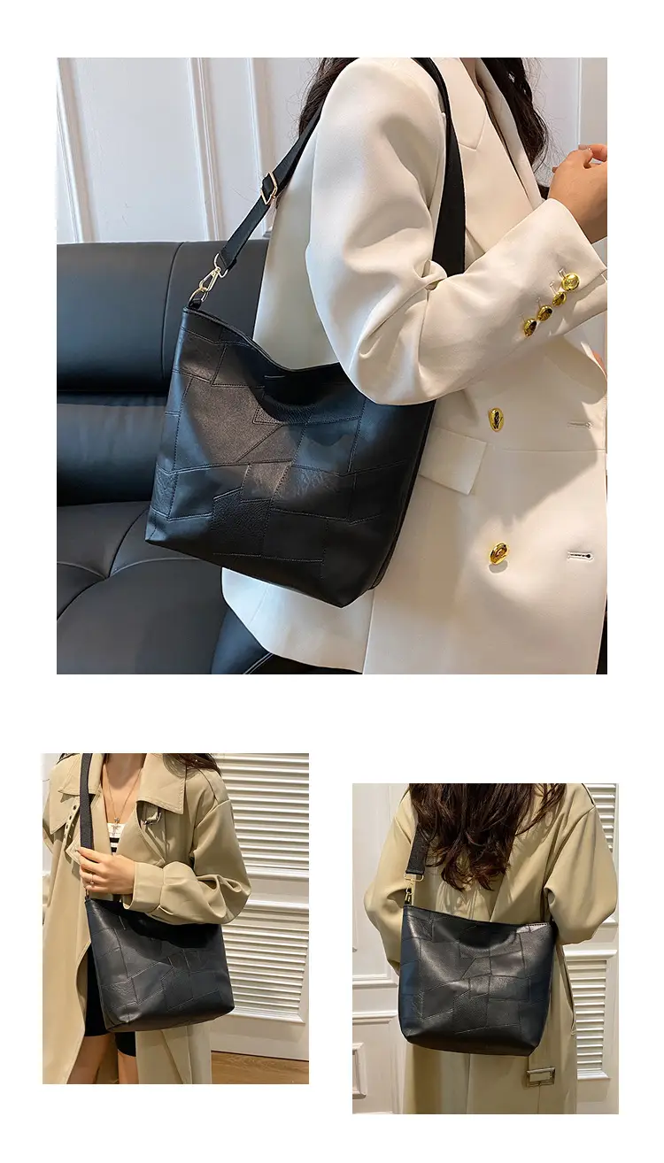 Women's Black Contrast Crossbody Tote Bag Large Capacity 2024 — feature 26