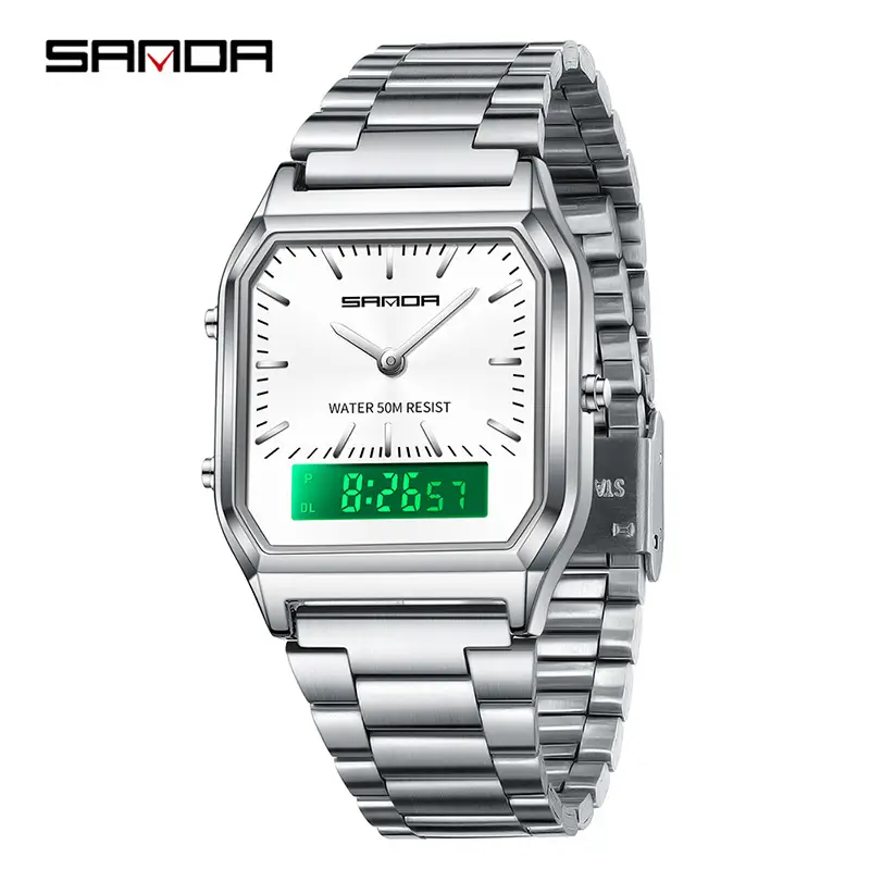 Sanda Digital 3-Tone Watch Steel Band - Image 2