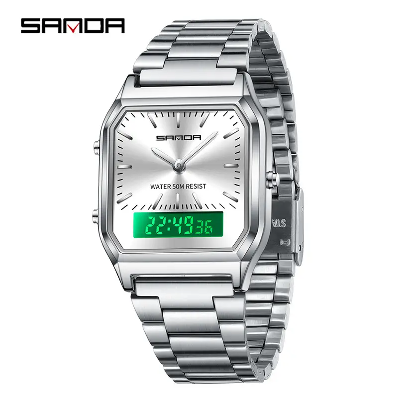 Sanda Digital 3-Tone Watch Steel Band - Image 4