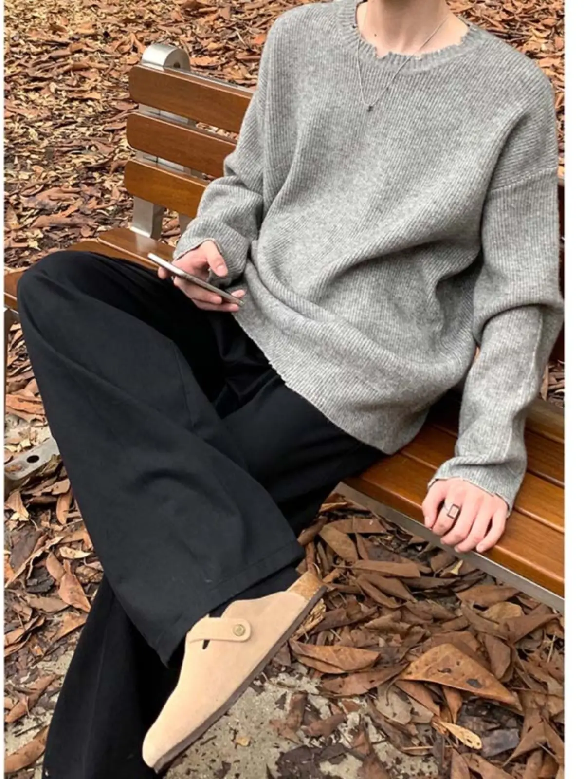 Men's Black Knitted Long Sleeve Sweater Loose Casual Wear