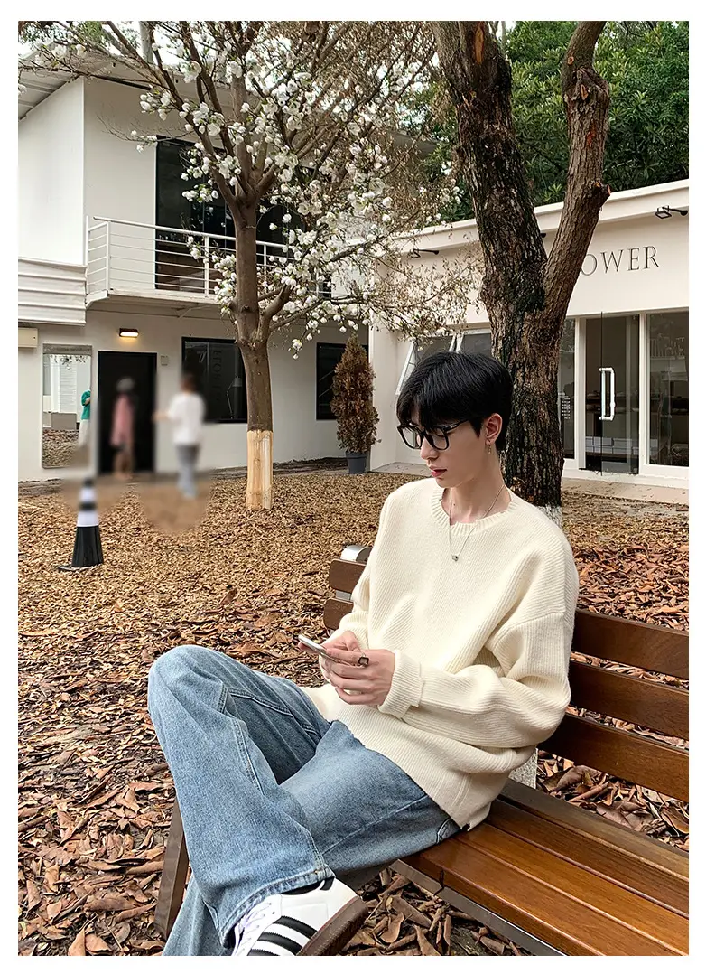 Men's Black Knitted Long Sleeve Sweater Loose Casual Wear — feature 14