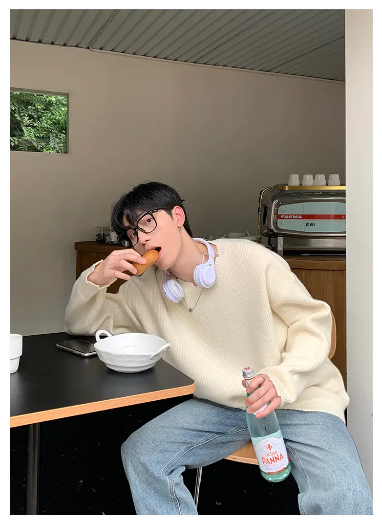 Men's Black Knitted Long Sleeve Sweater Loose Casual Wear — feature 15