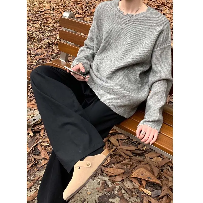 Men's Black Knitted Long Sleeve Sweater Loose Casual Wear