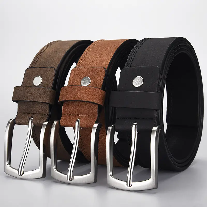 Men's Grey PU Leather Belt with Silver Buckle