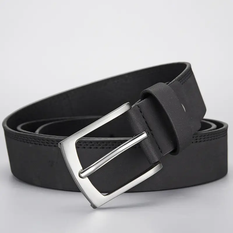 Men's Grey PU Leather Belt with Silver Buckle