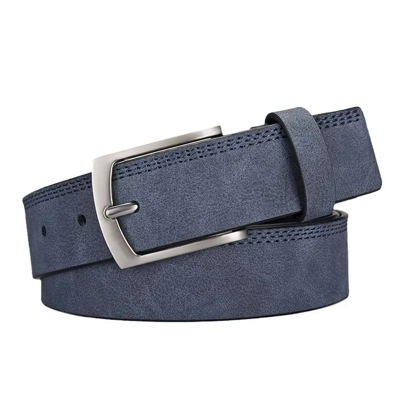 Men's Grey PU Leather Belt with Silver Buckle