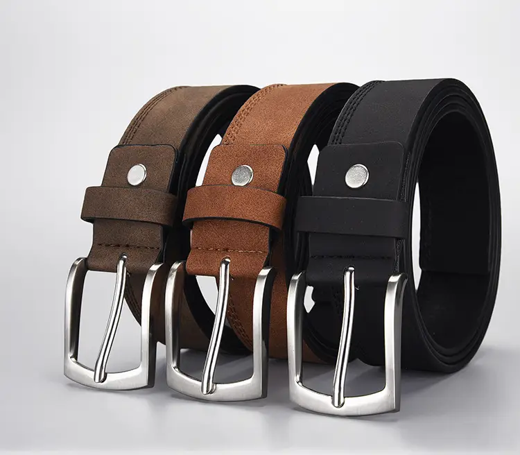 Men's Grey PU Leather Belt with Silver Buckle — feature 1
