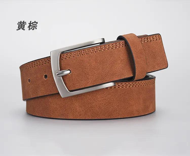 Men's Grey PU Leather Belt with Silver Buckle — feature 2