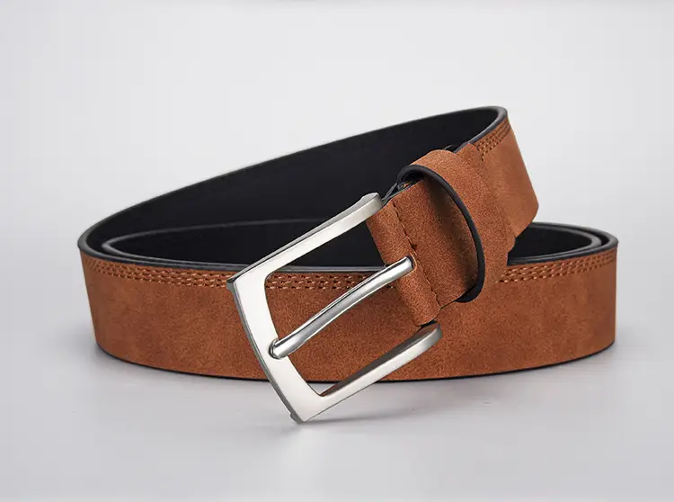 Men's Grey PU Leather Belt with Silver Buckle — feature 3