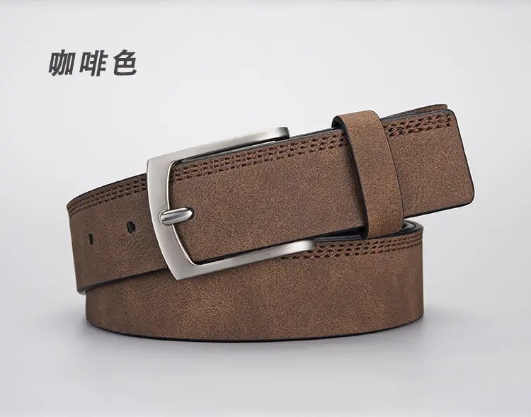 Men's Grey PU Leather Belt with Silver Buckle — feature 4