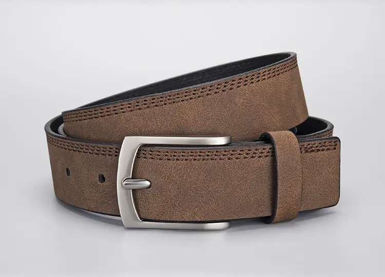 Men's Grey PU Leather Belt with Silver Buckle — feature 5