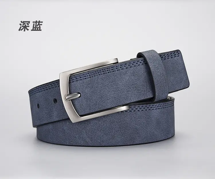 Men's Grey PU Leather Belt with Silver Buckle — feature 6