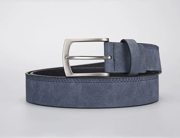 Men's Grey PU Leather Belt with Silver Buckle — feature 7