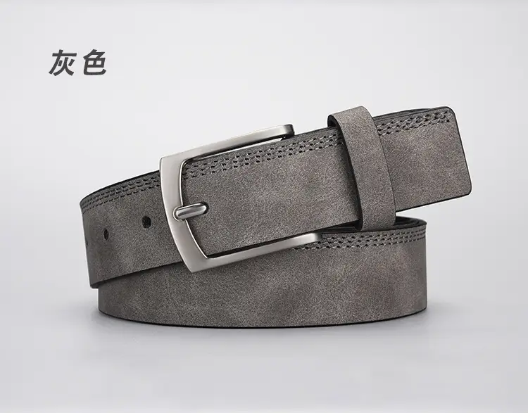 Men's Grey PU Leather Belt with Silver Buckle — feature 8