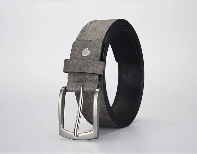 Men's Grey PU Leather Belt with Silver Buckle — feature 9