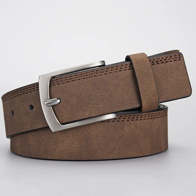 Men's Grey PU Leather Belt with Silver Buckle