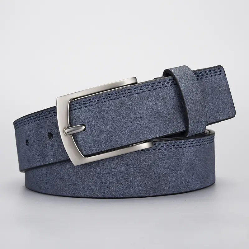 Men's Grey PU Leather Belt with Silver Buckle