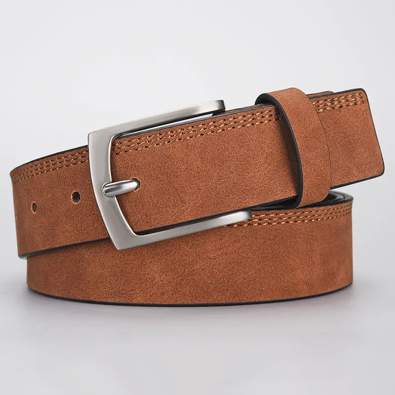 Men's Grey PU Leather Belt with Silver Buckle