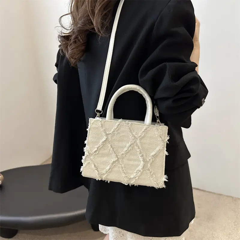Pink Rhombic Embroidered Shoulder Bag for Women - Image 6