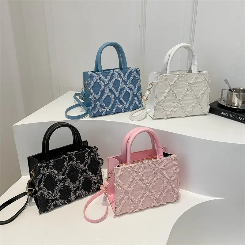 Pink Rhombic Embroidered Shoulder Bag for Women - Image 8