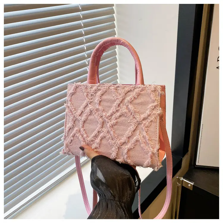 Pink Rhombic Embroidered Shoulder Bag for Women — feature 10