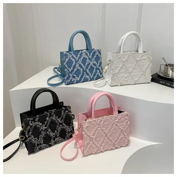 Pink Rhombic Embroidered Shoulder Bag for Women — feature 14