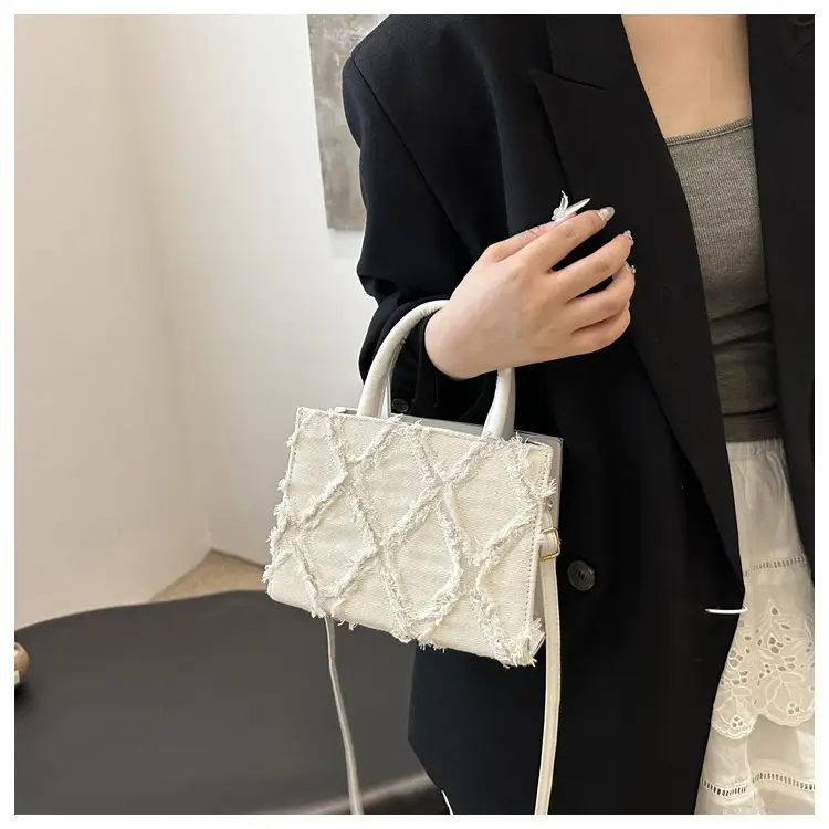Pink Rhombic Embroidered Shoulder Bag for Women — feature 15