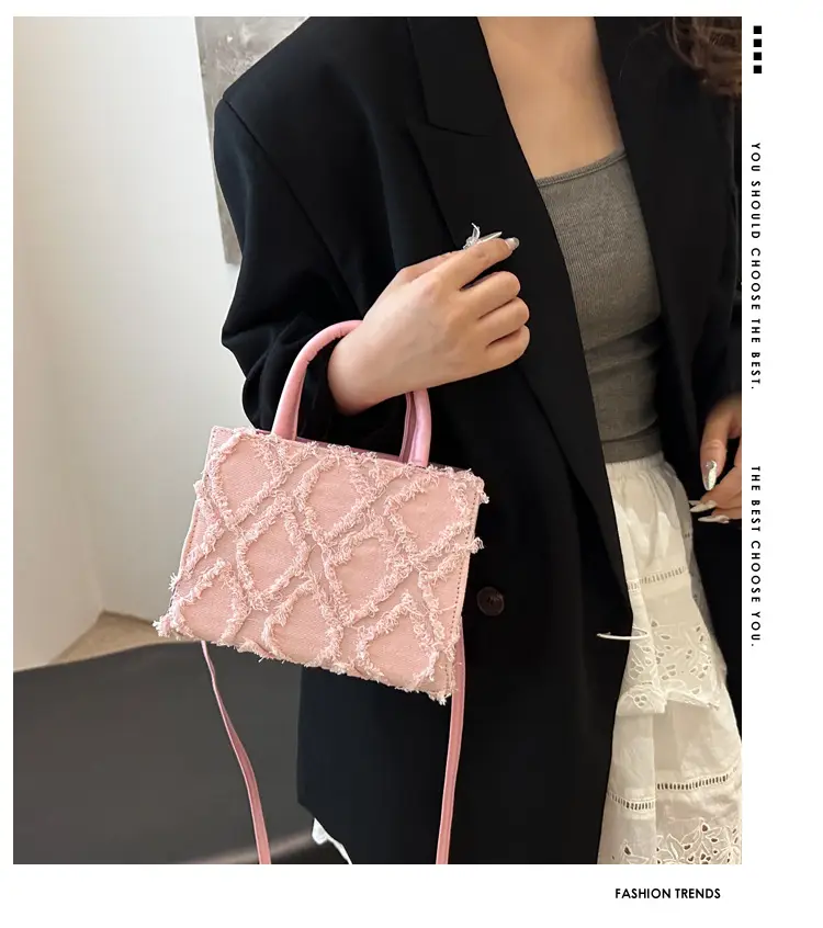 Pink Rhombic Embroidered Shoulder Bag for Women — feature 2