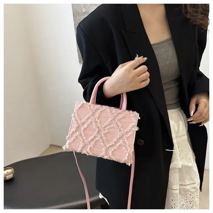 Pink Rhombic Embroidered Shoulder Bag for Women — feature 20