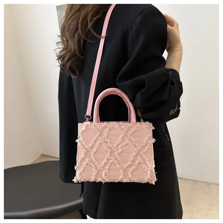 Pink Rhombic Embroidered Shoulder Bag for Women — feature 21