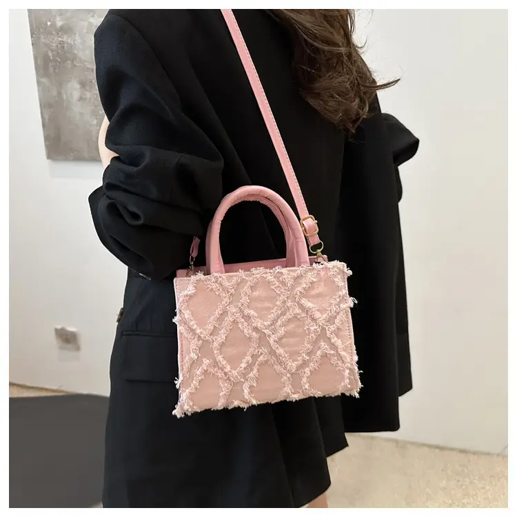 Pink Rhombic Embroidered Shoulder Bag for Women — feature 22
