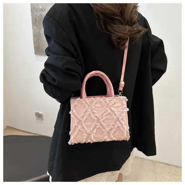 Pink Rhombic Embroidered Shoulder Bag for Women — feature 23