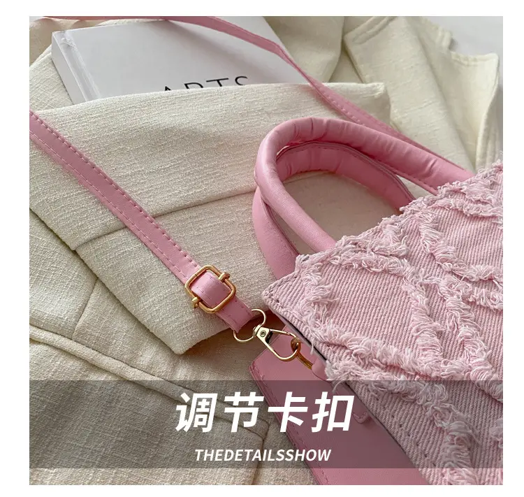 Pink Rhombic Embroidered Shoulder Bag for Women — feature 5