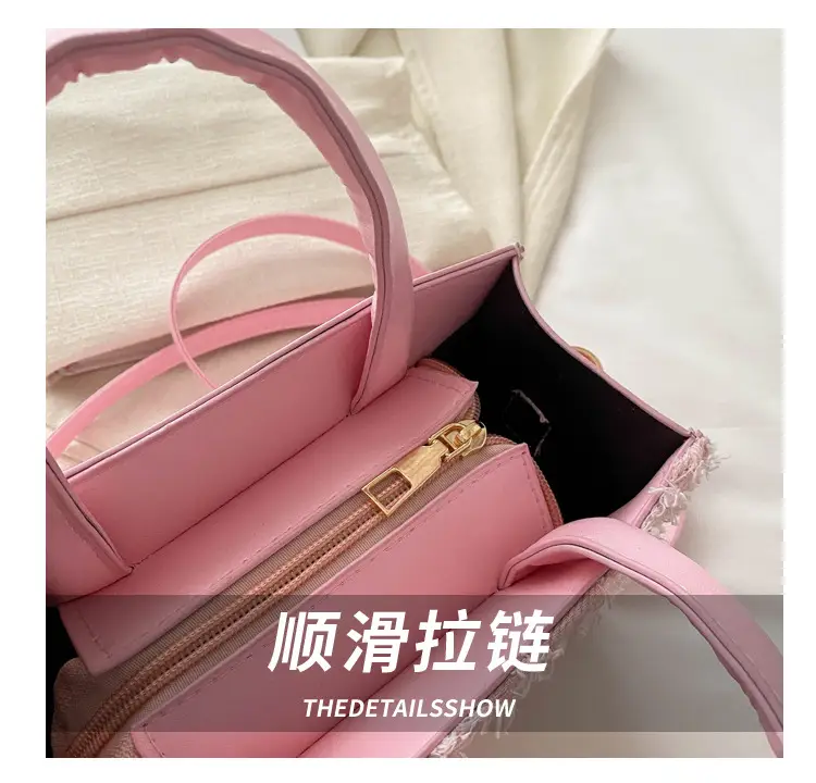 Pink Rhombic Embroidered Shoulder Bag for Women — feature 6