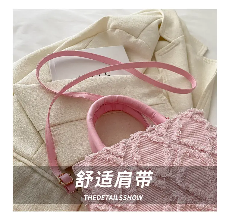Pink Rhombic Embroidered Shoulder Bag for Women — feature 7