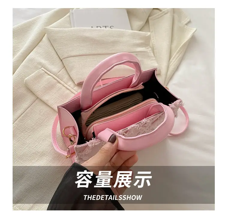 Pink Rhombic Embroidered Shoulder Bag for Women — feature 8
