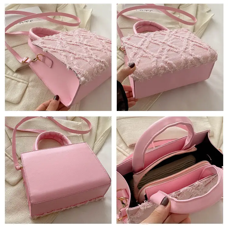 Pink Rhombic Embroidered Shoulder Bag for Women — feature 9