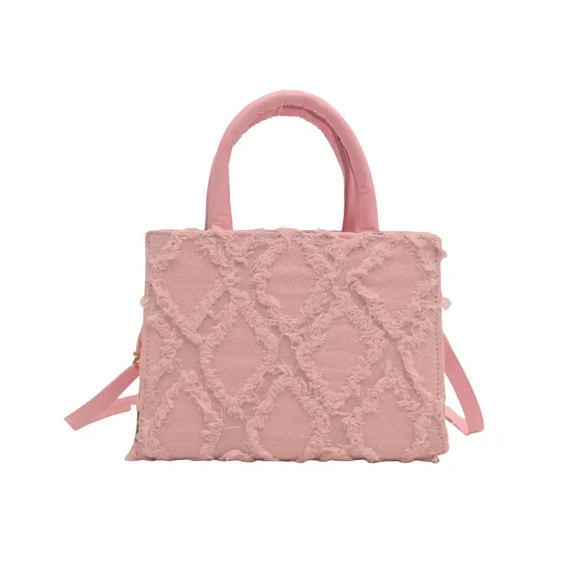 Pink Rhombic Embroidered Shoulder Bag for Women - Image 3