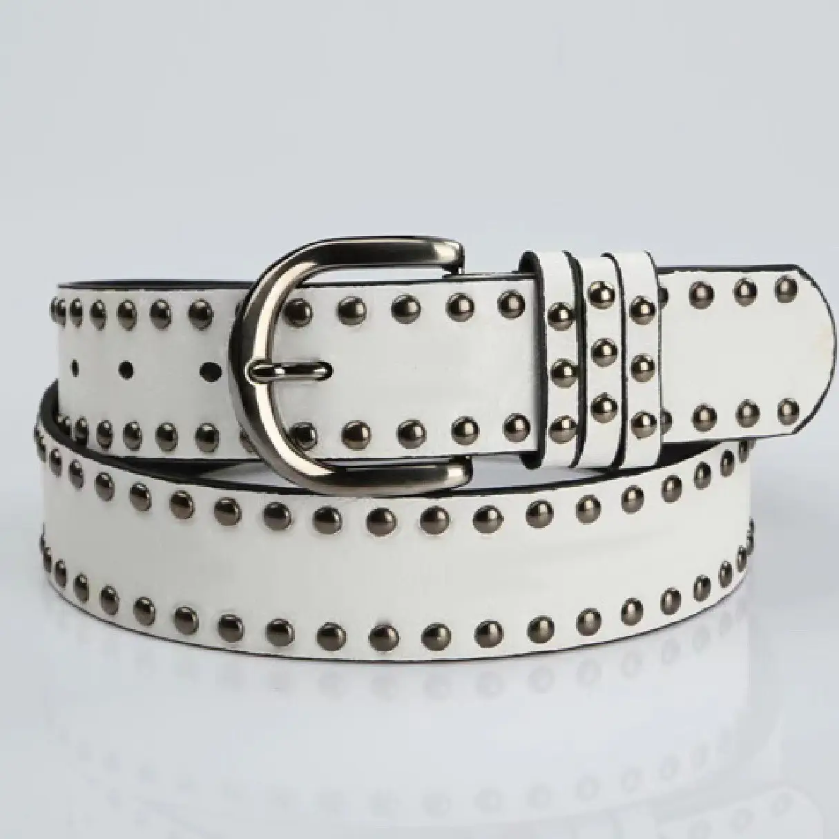 Women's Brown Rivet Belt with Buckle - Image 7