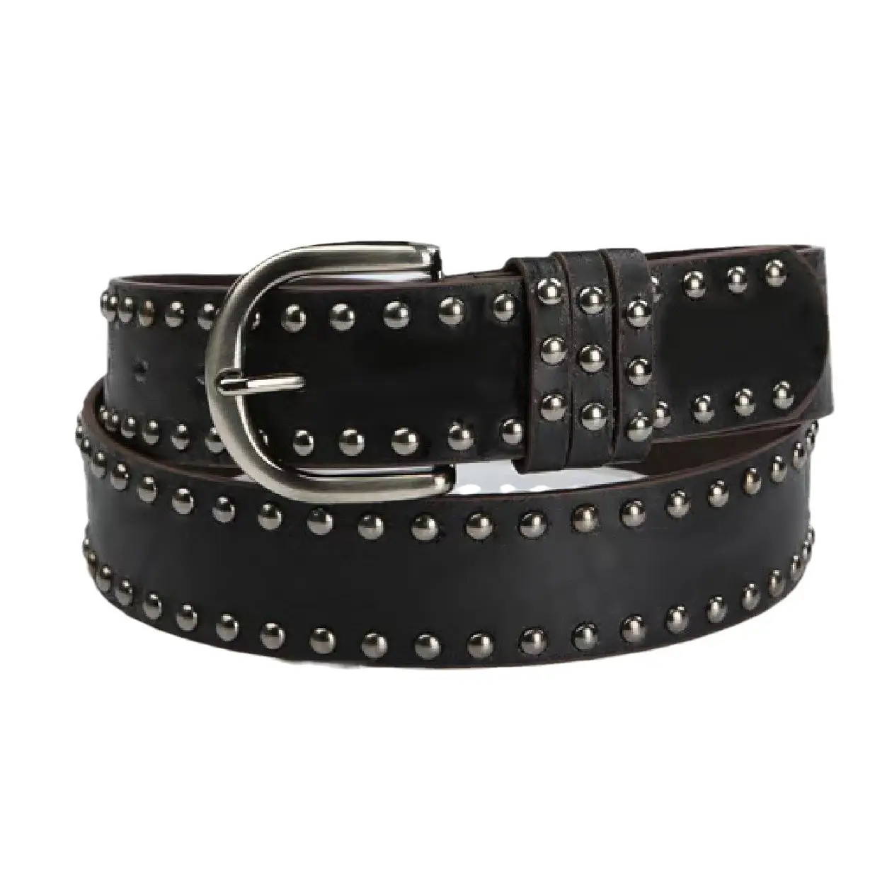 Women's Brown Rivet Belt with Buckle - Image 9