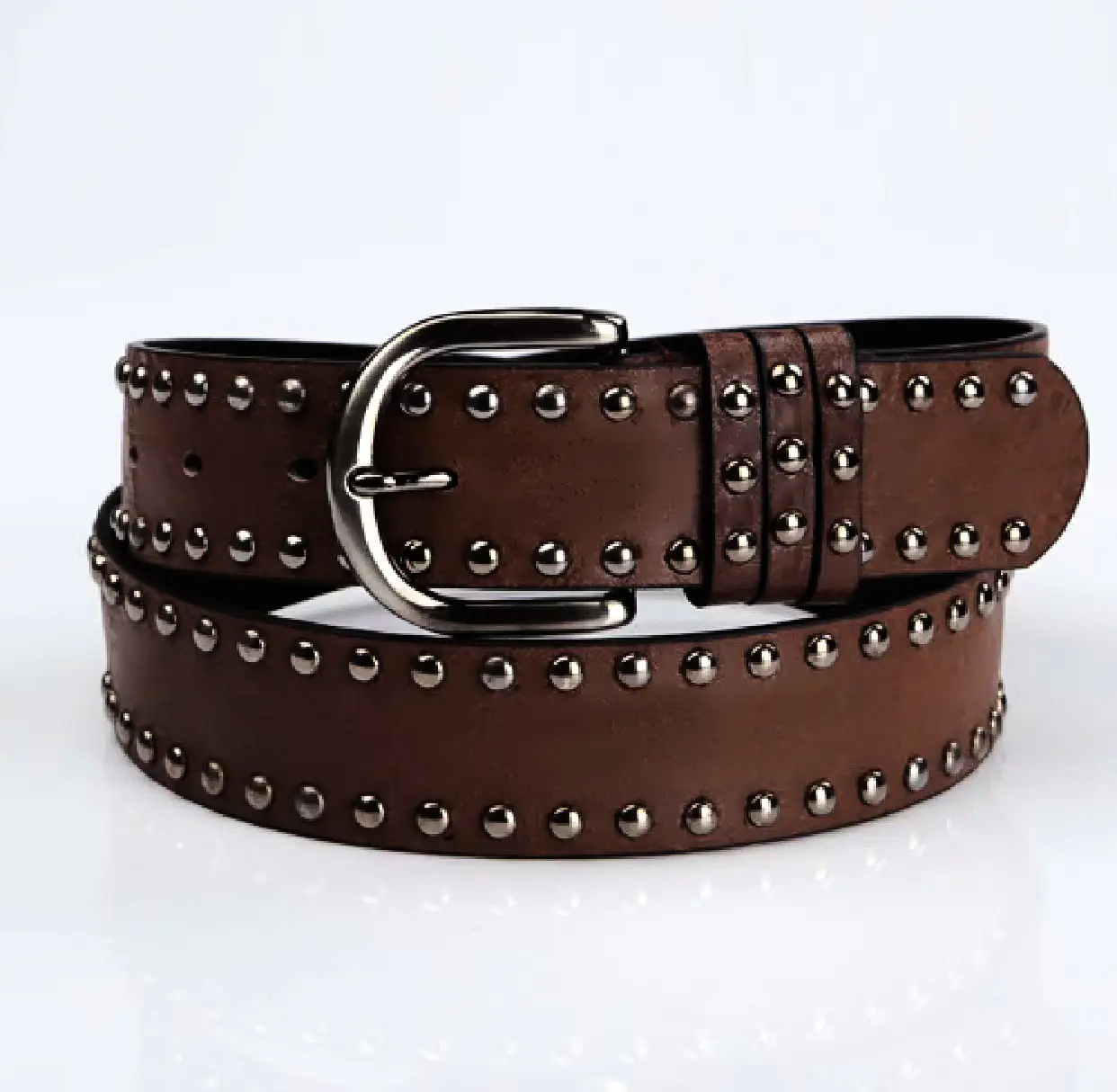 Women's Brown Rivet Belt with Buckle — feature 4